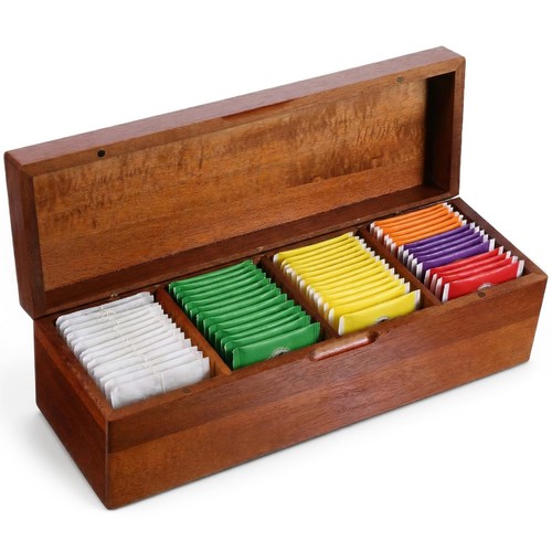 Acacia wood tea bag organizer - wood,